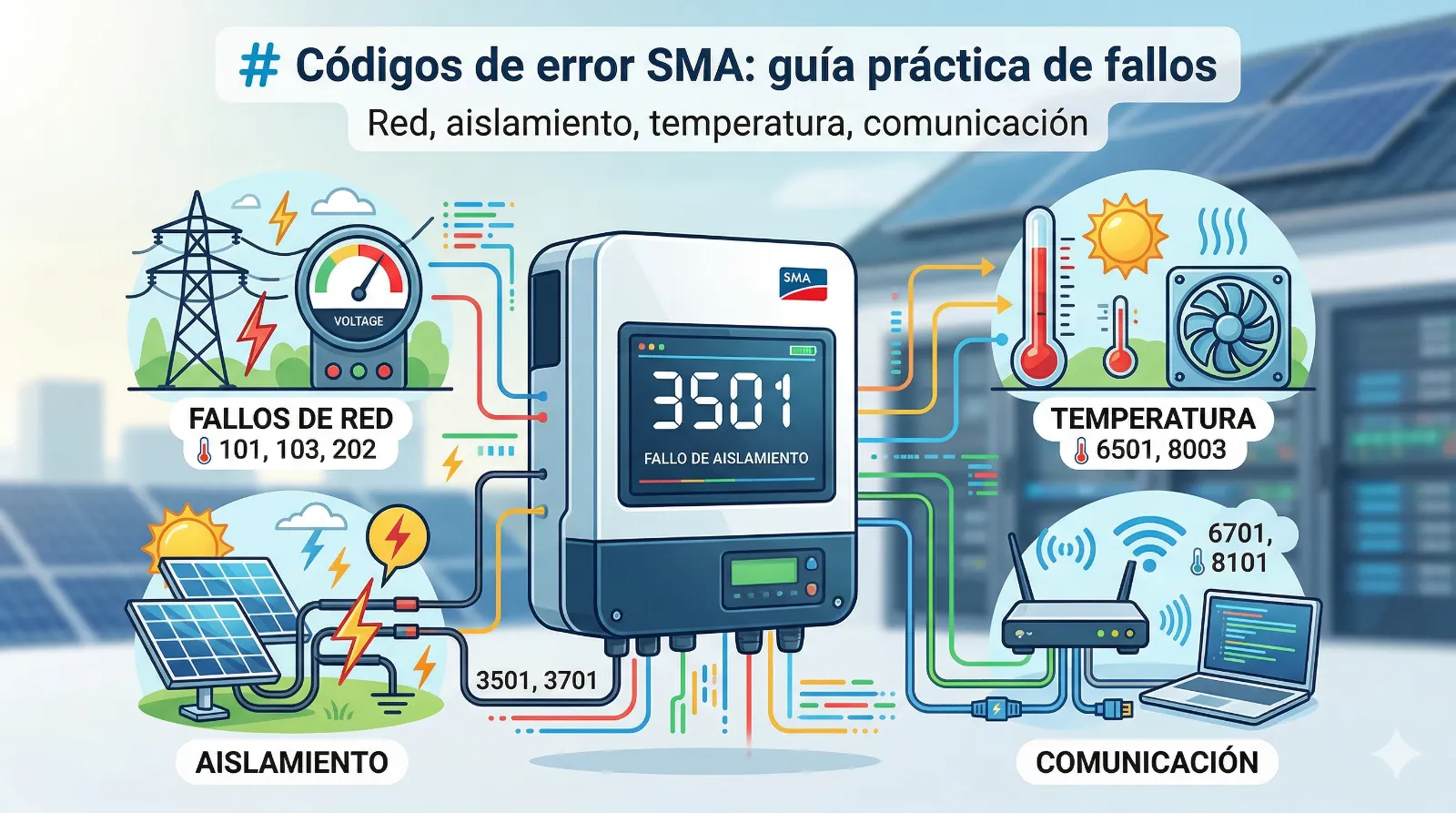 Códigos de error SMA: fallos de red, aislamiento, temperatura y comunicación